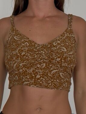 Paper Crane Boho Smocked Crop Tank | Brown Floral Ruched Bust Top